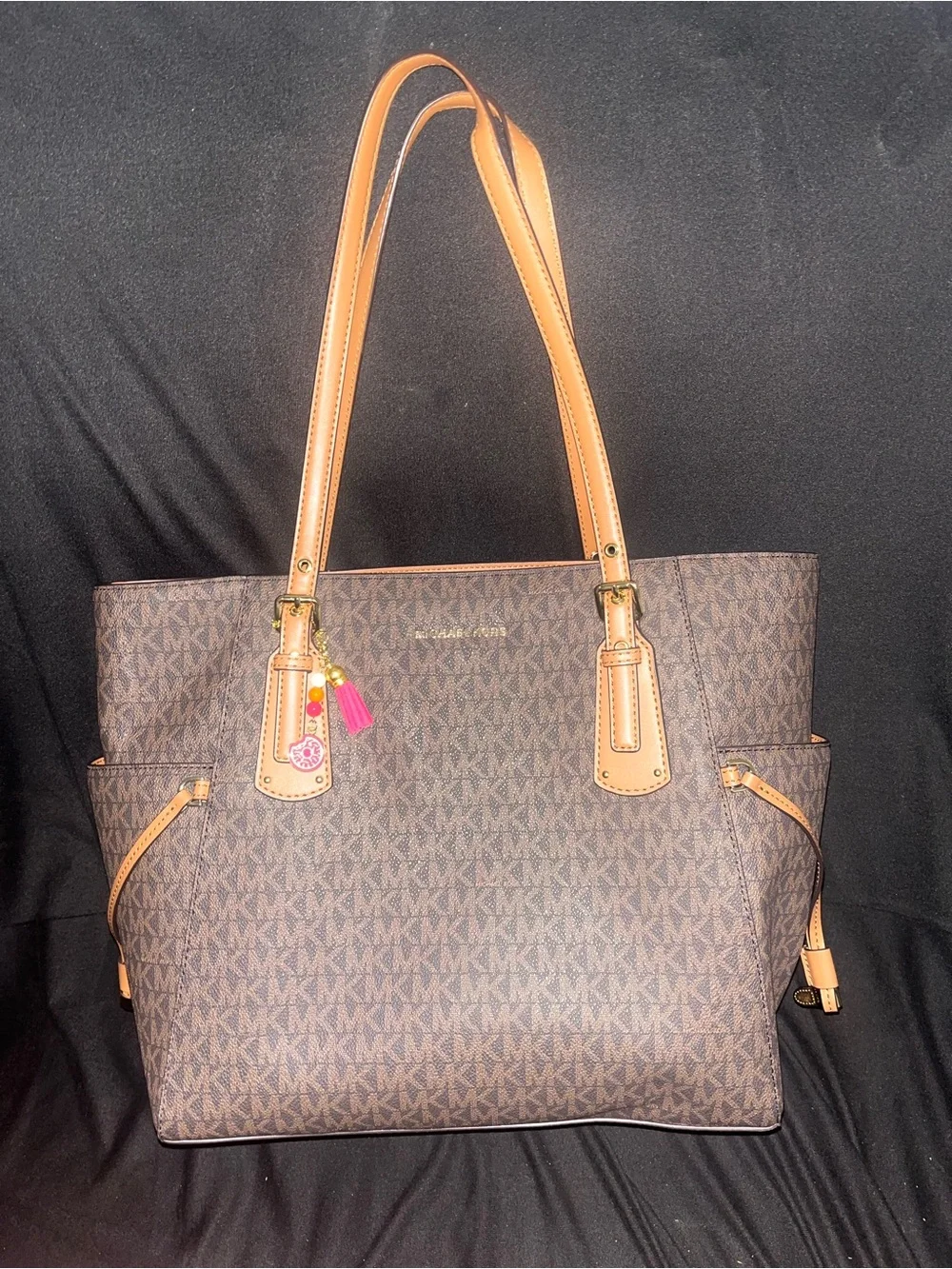 Michael Kors Brown MK Signature Tote with Tan Trim
